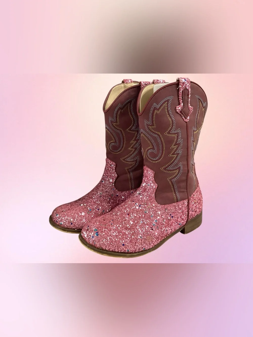Unknown Brand Sparkly Pink Glitter Cowboy Boots Girls size 2